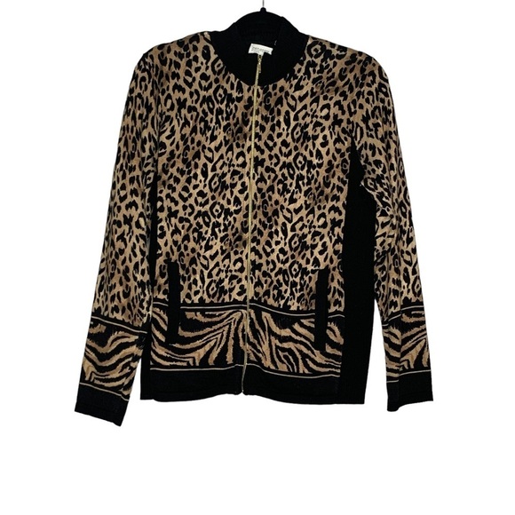 Chico’s Zynergy leopard sweater zip up jacket. Size‎ 1 (8 M) - Picture 1 of 10